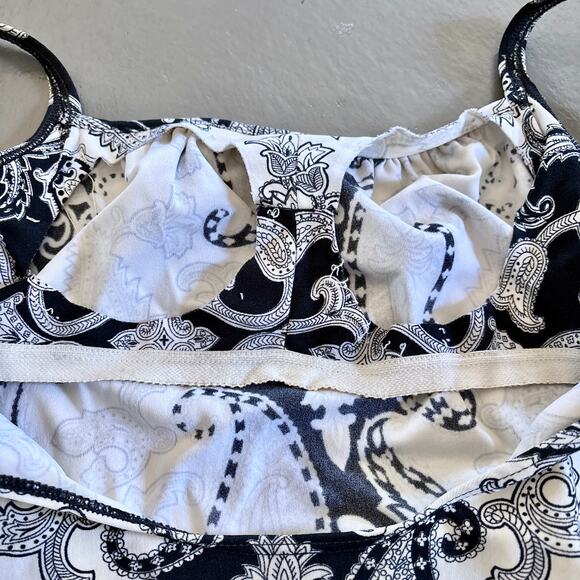 Vintage One Piece Swimsuit Paisley Black and White Jantzen Waist Tie Size S/M - Picture 11 of 14